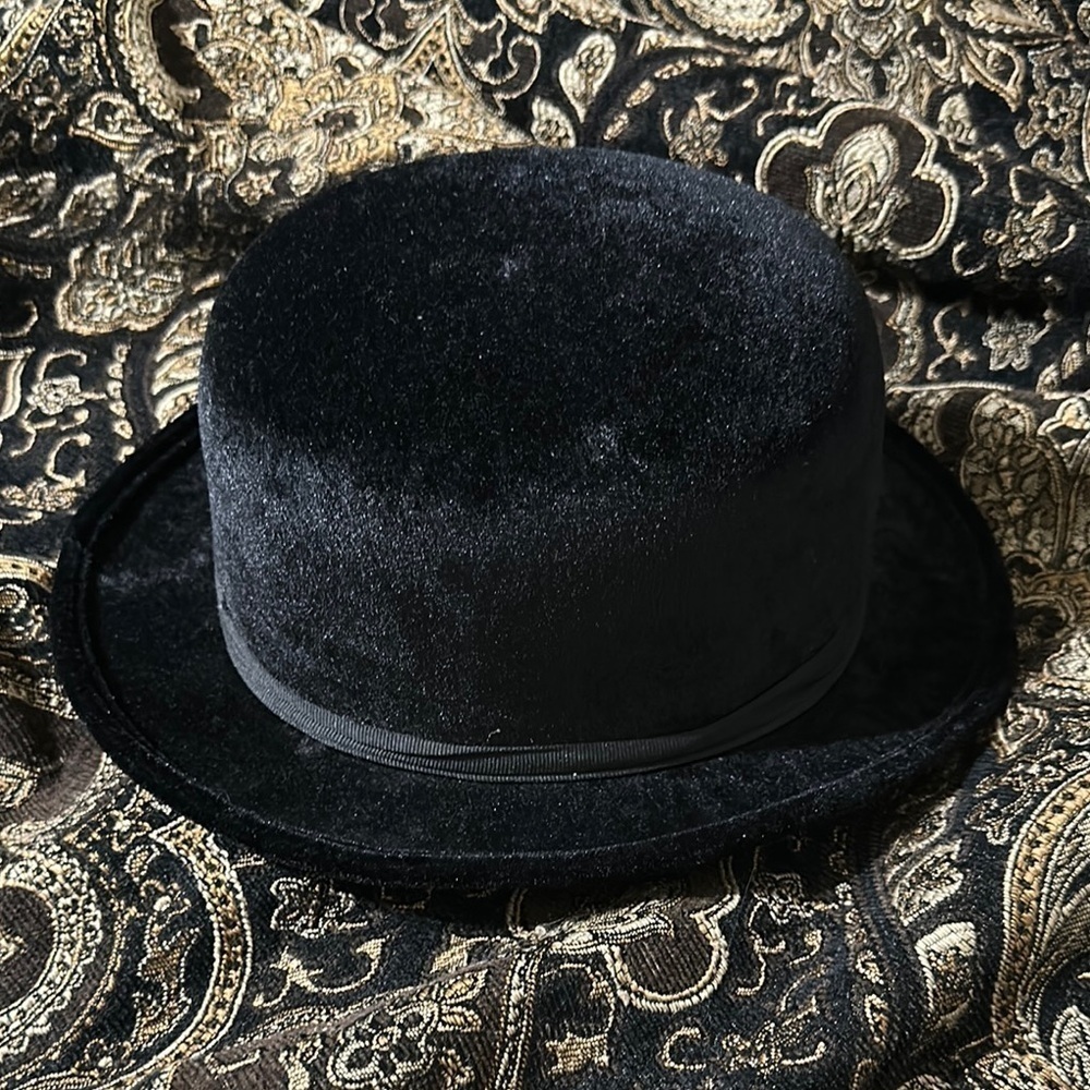 Fur Felt Derby Hat Black Velvet Hat Bowler hat Halloween costume - Picture 2 of 4